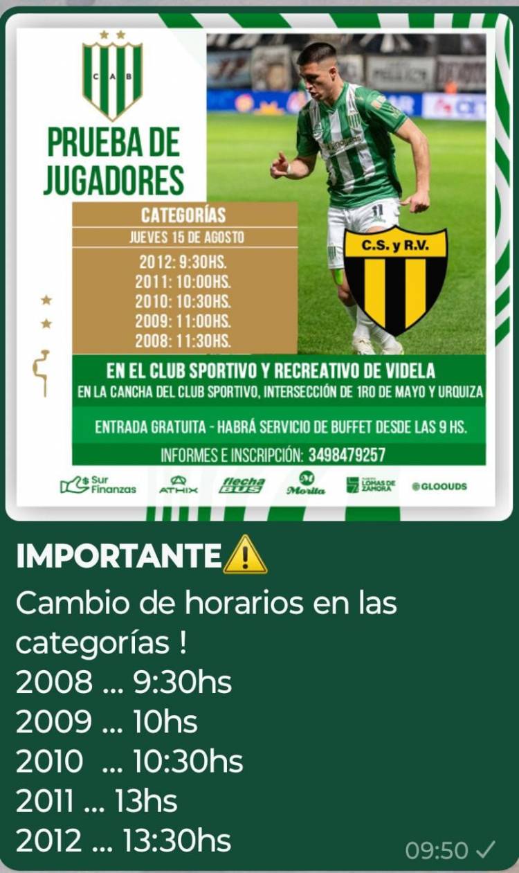 Prueba de Jugadores en el Club Sportivo y Recreativo de Videla