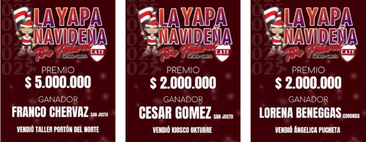 Ganadores de la yapa navideña del Club Tiro Federal