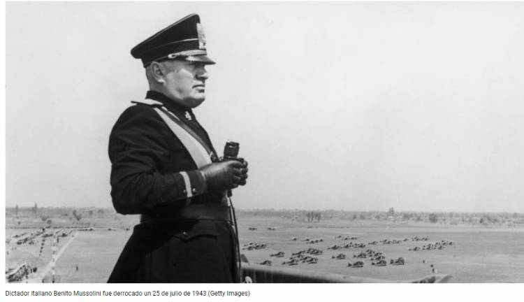 Un día como hoy, pero en 1943, Benito Mussolini fue derrocado y encarcelado junto a sus colaboradores, tras el desembarco aliado en Sicilia.